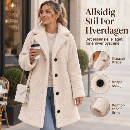 🧸 50% RABATT – Varm teddyjakke med slagkrage for dame | Myk knappelukket vinterkåpe