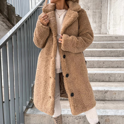 🧸 50% RABATT – Varm teddyjakke med slagkrage for dame | Myk knappelukket vinterkåpe