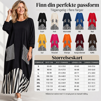 Stripete lappetei langermet maxikjole for kvinner