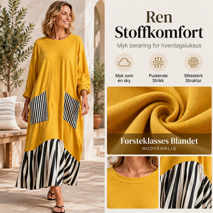 Stripete lappetei langermet maxikjole for kvinner
