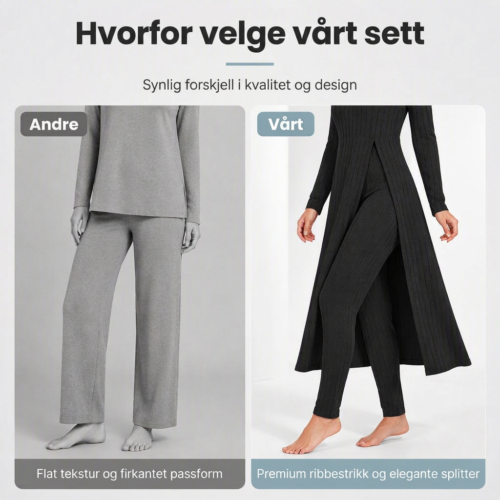 ✨ Enkel hverdagskomfort | 2-delt sett med ribbet, lang topp og slim-fit bukse for kvinner