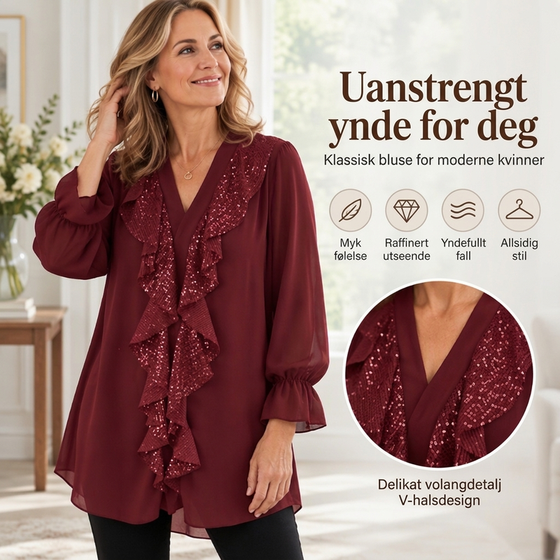 Damenes V-halset sequin-sammensatt chiffong-topp