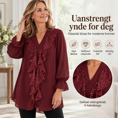 Damenes V-halset sequin-sammensatt chiffong-topp