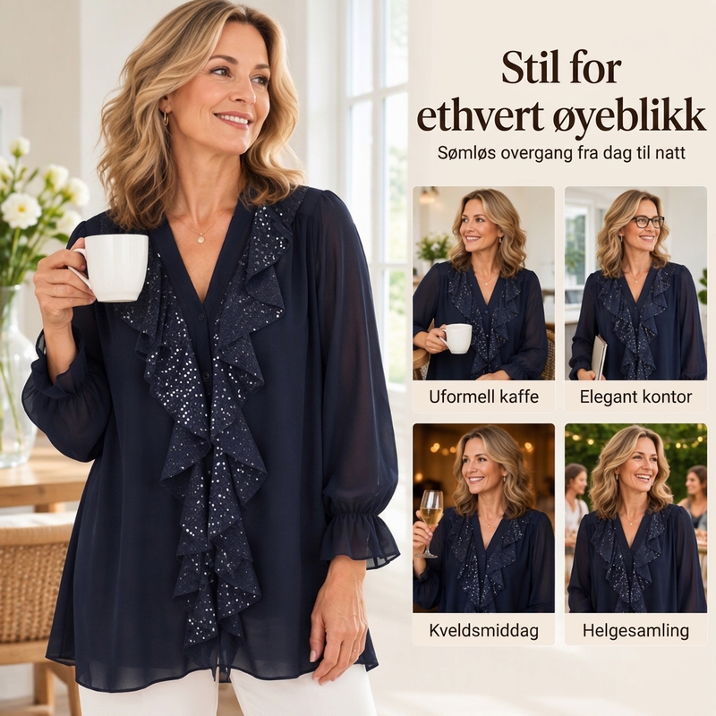 Damenes V-halset sequin-sammensatt chiffong-topp