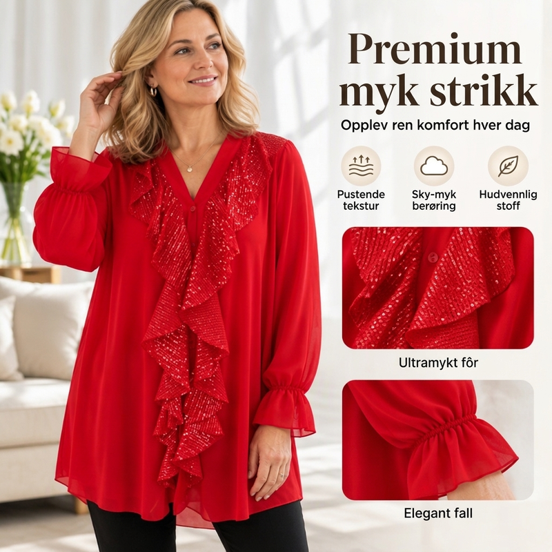 Damenes V-halset sequin-sammensatt chiffong-topp