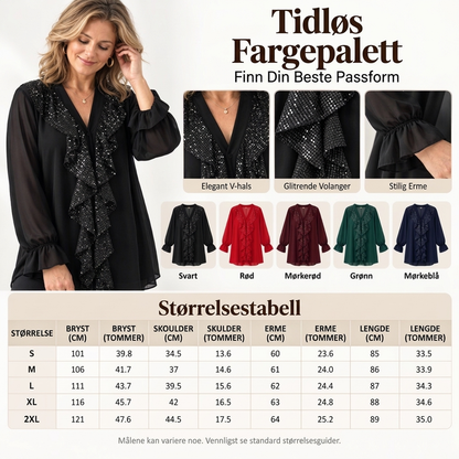 Damenes V-halset sequin-sammensatt chiffong-topp