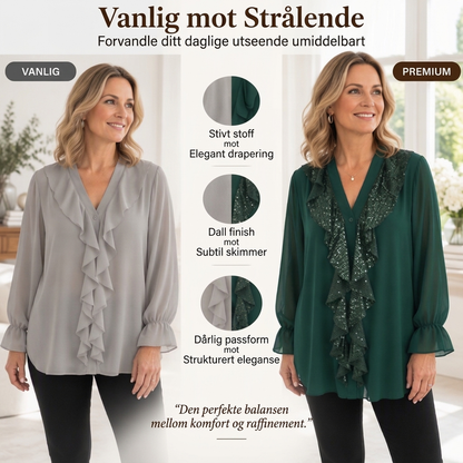 Damenes V-halset sequin-sammensatt chiffong-topp