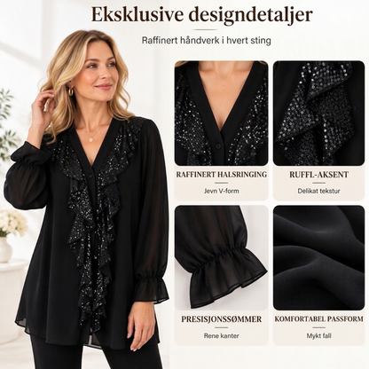Damenes V-halset sequin-sammensatt chiffong-topp