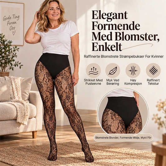 🦵 Formende strømpebukser med høy midje for kvinner med blonder og netting