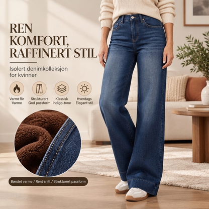 Termiske viddejeans med høy midje for dame