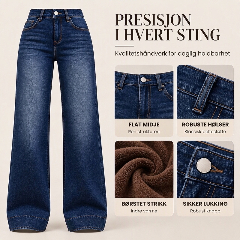Termiske viddejeans med høy midje for dame