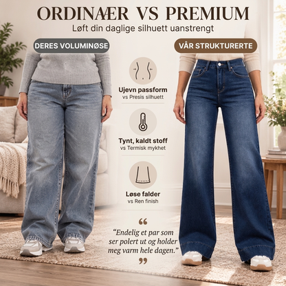 Termiske viddejeans med høy midje for dame
