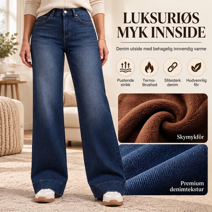 Termiske viddejeans med høy midje for dame