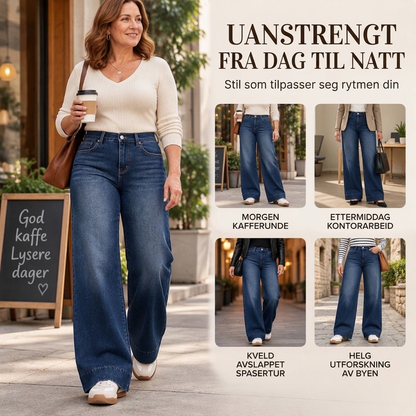 Termiske viddejeans med høy midje for dame
