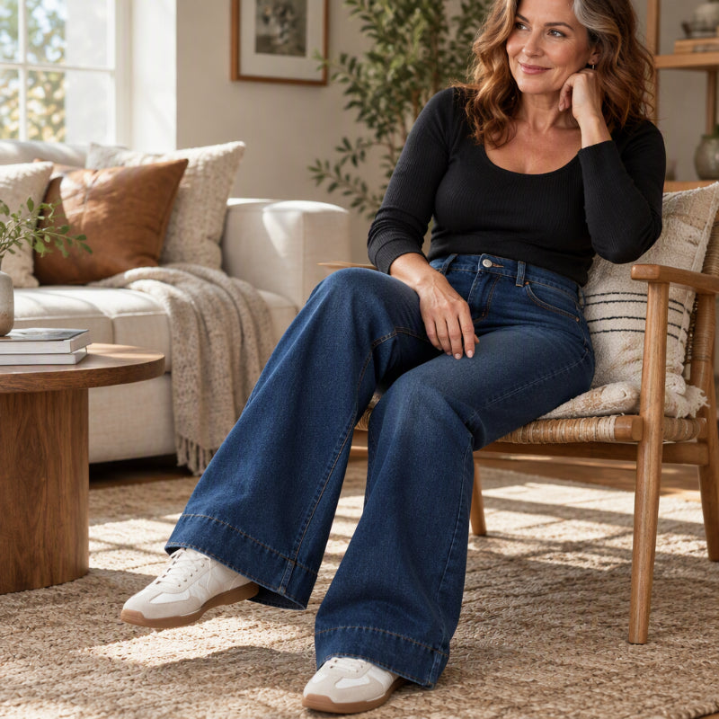 Termiske viddejeans med høy midje for dame