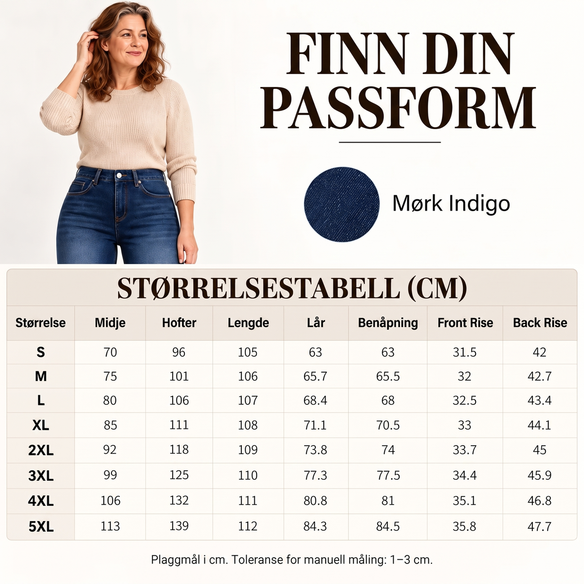 Termiske viddejeans med høy midje for dame