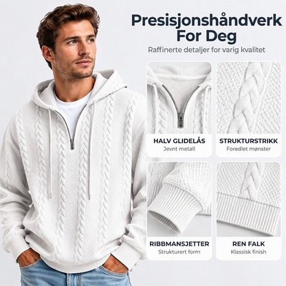 Herre hettegenser med halv glidelås og kabelstrikk – Varm og stilfull ✨👕🧶
