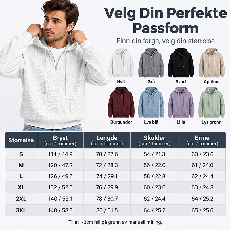 Herre hettegenser med halv glidelås og kabelstrikk – Varm og stilfull ✨👕🧶