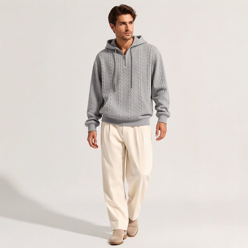 Herre hettegenser med halv glidelås og kabelstrikk – Varm og stilfull ✨👕🧶