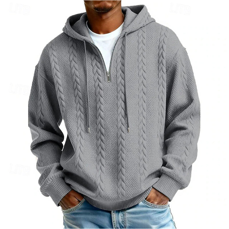 Herre hettegenser med halv glidelås og kabelstrikk – Varm og stilfull ✨👕🧶