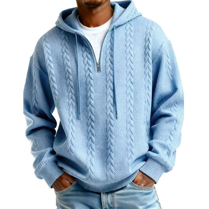Herre hettegenser med halv glidelås og kabelstrikk – Varm og stilfull ✨👕🧶
