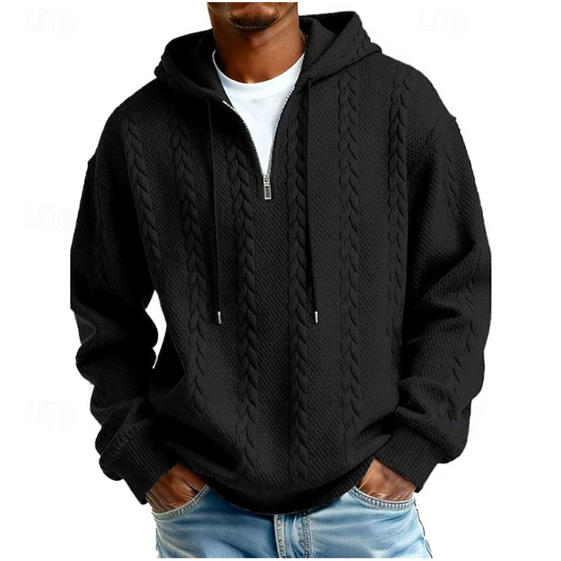 Herre hettegenser med halv glidelås og kabelstrikk – Varm og stilfull ✨👕🧶