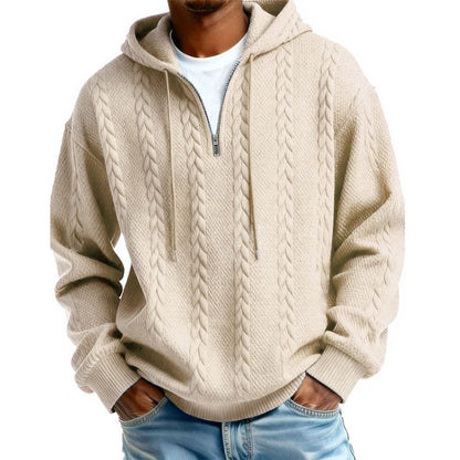 Herre hettegenser med halv glidelås og kabelstrikk – Varm og stilfull ✨👕🧶