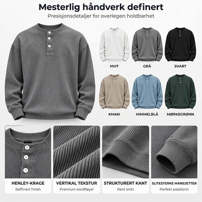 Avslappet cordfløyels-Henley-overdel med lange ermer for menn – Myk, stilfull og komfortabel ✨👕🍂