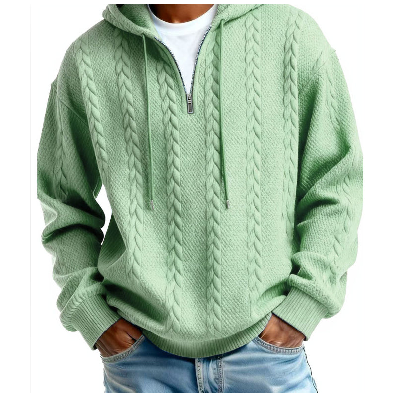 Herre hettegenser med halv glidelås og kabelstrikk – Varm og stilfull ✨👕🧶