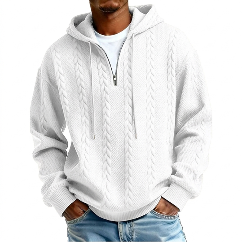 Herre hettegenser med halv glidelås og kabelstrikk – Varm og stilfull ✨👕🧶