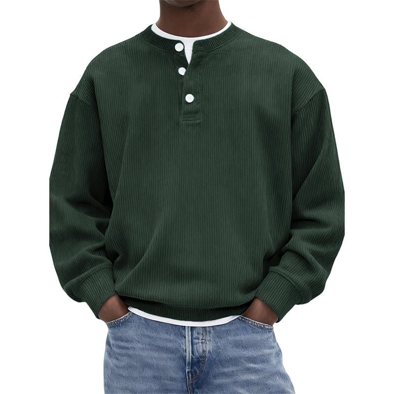 Avslappet cordfløyels-Henley-overdel med lange ermer for menn – Myk, stilfull og komfortabel ✨👕🍂