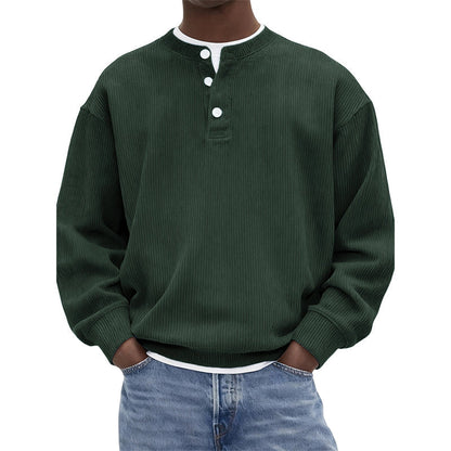 Avslappet cordfløyels-Henley-overdel med lange ermer for menn – Myk, stilfull og komfortabel ✨👕🍂