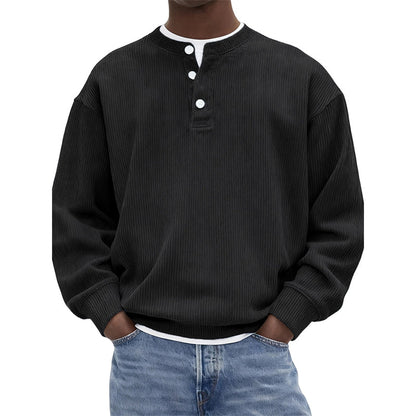 Avslappet cordfløyels-Henley-overdel med lange ermer for menn – Myk, stilfull og komfortabel ✨👕🍂