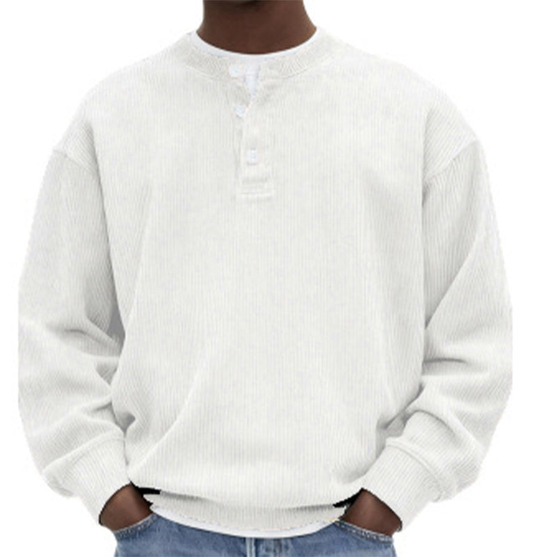 Avslappet cordfløyels-Henley-overdel med lange ermer for menn – Myk, stilfull og komfortabel ✨👕🍂
