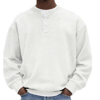 Avslappet cordfløyels-Henley-overdel med lange ermer for menn – Myk, stilfull og komfortabel ✨👕🍂