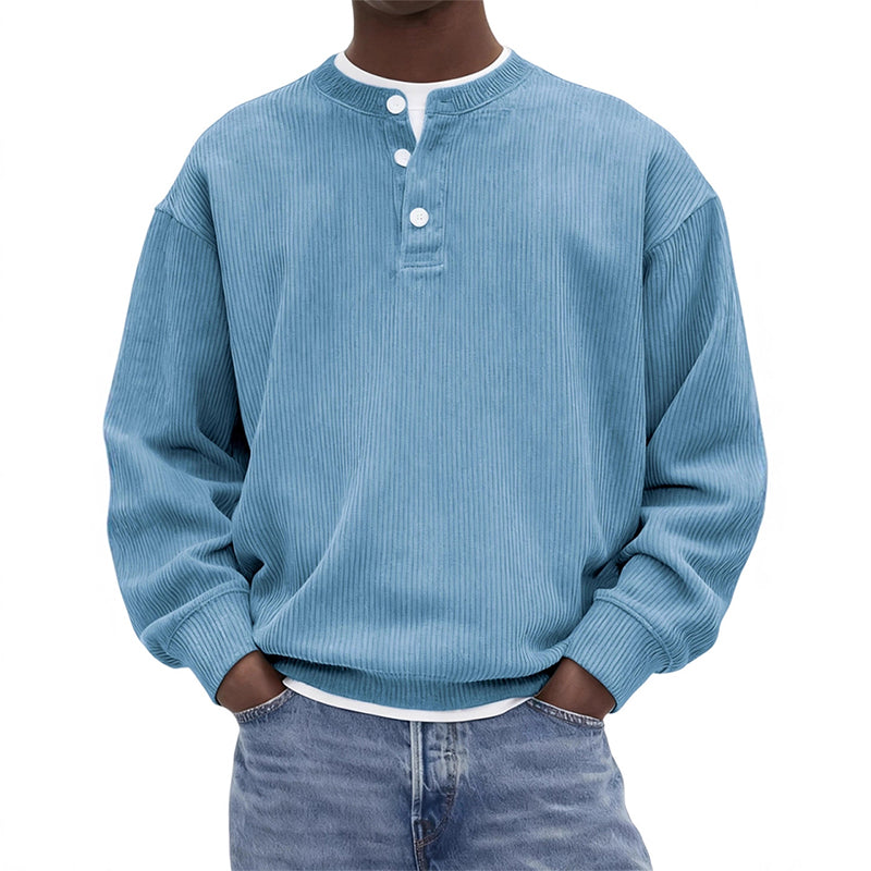 Avslappet cordfløyels-Henley-overdel med lange ermer for menn – Myk, stilfull og komfortabel ✨👕🍂