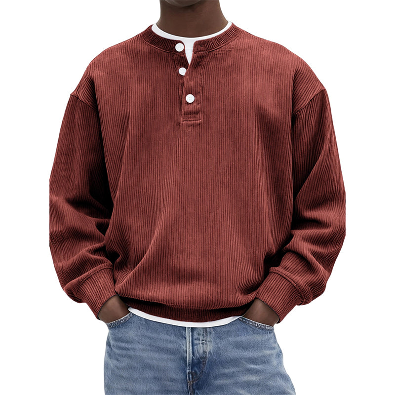 Avslappet cordfløyels-Henley-overdel med lange ermer for menn – Myk, stilfull og komfortabel ✨👕🍂