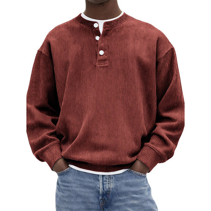 Avslappet cordfløyels-Henley-overdel med lange ermer for menn – Myk, stilfull og komfortabel ✨👕🍂