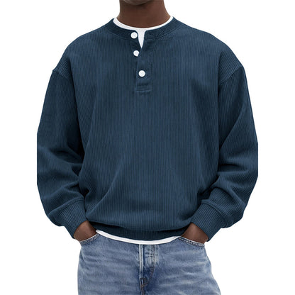 Avslappet cordfløyels-Henley-overdel med lange ermer for menn – Myk, stilfull og komfortabel ✨👕🍂