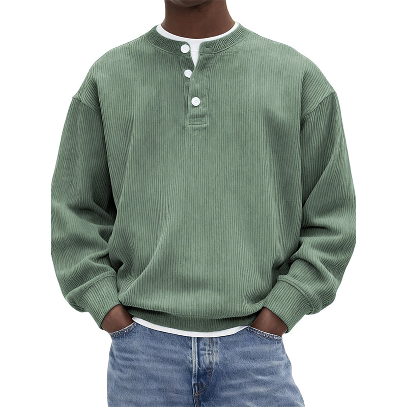 Avslappet cordfløyels-Henley-overdel med lange ermer for menn – Myk, stilfull og komfortabel ✨👕🍂