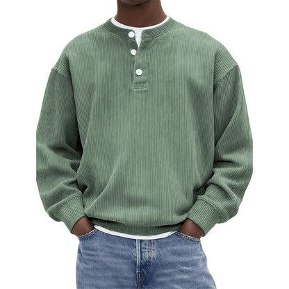 Avslappet cordfløyels-Henley-overdel med lange ermer for menn – Myk, stilfull og komfortabel ✨👕🍂