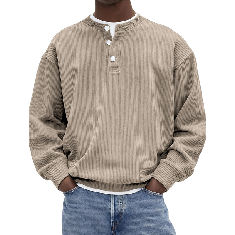 Avslappet cordfløyels-Henley-overdel med lange ermer for menn – Myk, stilfull og komfortabel ✨👕🍂