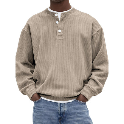 Avslappet cordfløyels-Henley-overdel med lange ermer for menn – Myk, stilfull og komfortabel ✨👕🍂