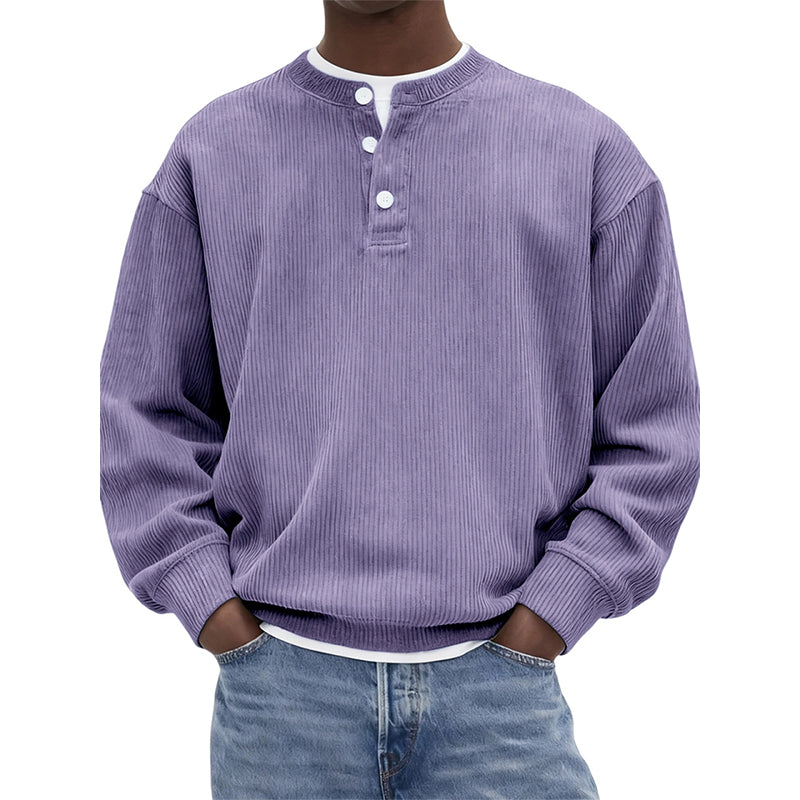 Avslappet cordfløyels-Henley-overdel med lange ermer for menn – Myk, stilfull og komfortabel ✨👕🍂