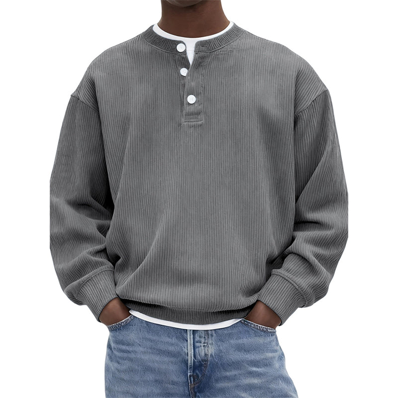 Avslappet cordfløyels-Henley-overdel med lange ermer for menn – Myk, stilfull og komfortabel ✨👕🍂