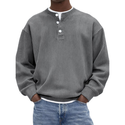 Avslappet cordfløyels-Henley-overdel med lange ermer for menn – Myk, stilfull og komfortabel ✨👕🍂
