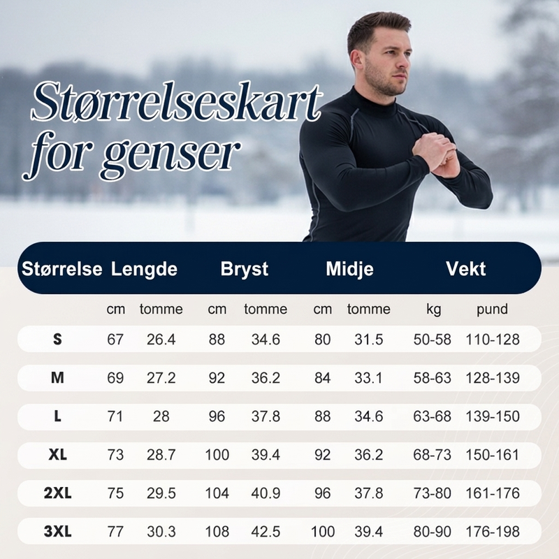 Termisk kompresjonsgenser for menn, langermet