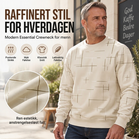 Avslappet herre-sweatshirt med rund hals og linjetrykk