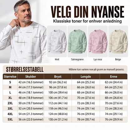 Avslappet herre-sweatshirt med rund hals og linjetrykk