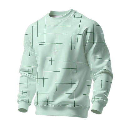 Avslappet herre-sweatshirt med rund hals og linjetrykk